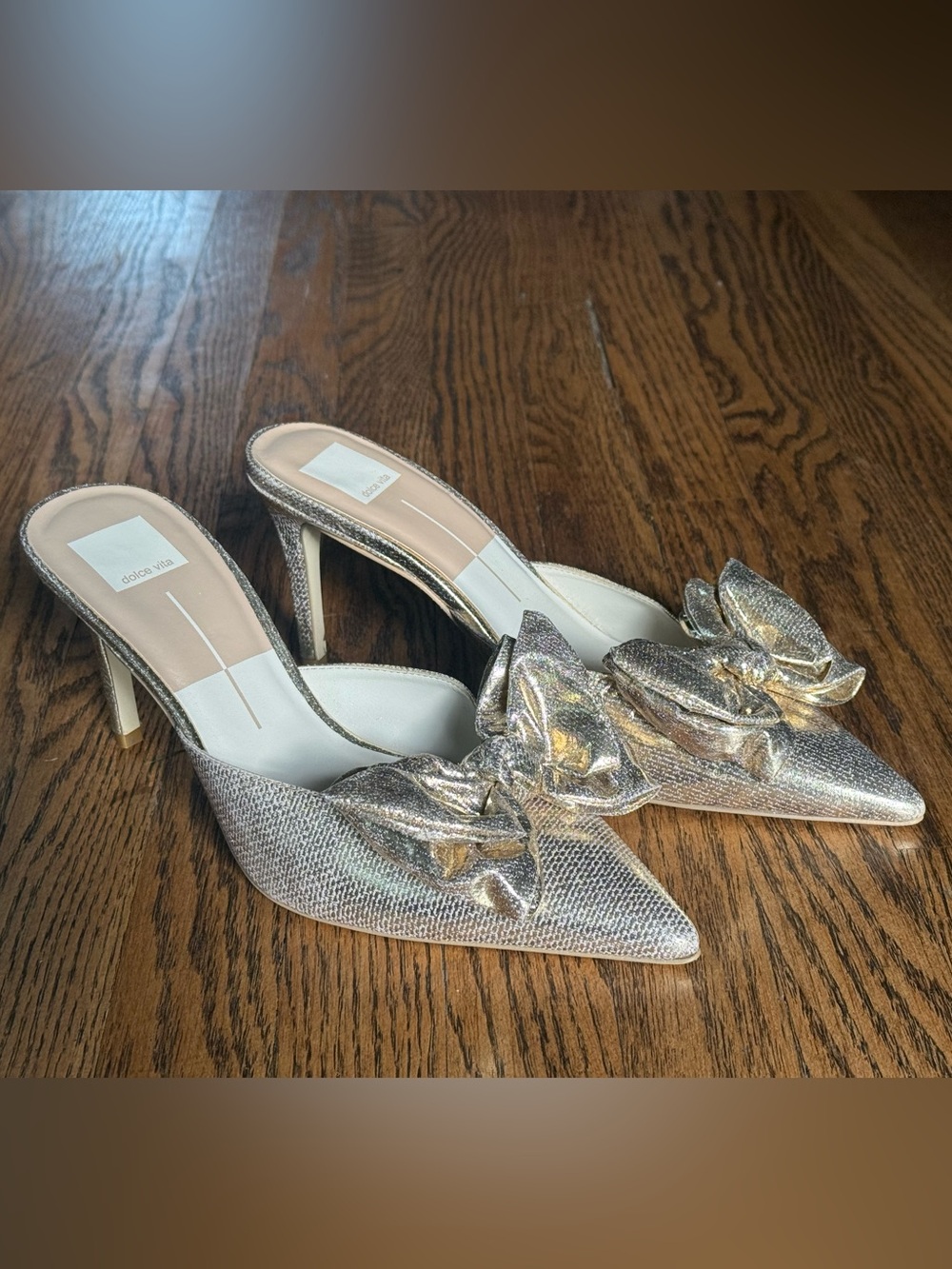 Dolce Vita Gold Pointed Bow Slip-On Heels